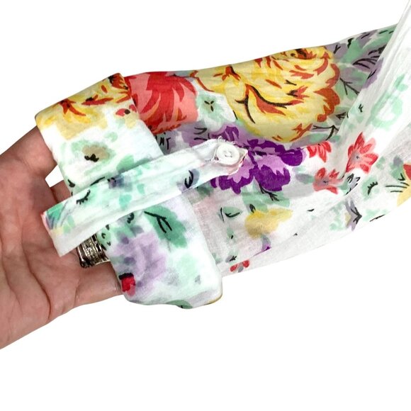 Floral Embroidered Boho Cottagecore Blouse 100% Cotton Lightweight L Romantic - Picture 5 of 11